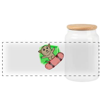 Chat Abyssin chat comme patineur avec skateboard - Boîte à biscuits avec couvercle en bois - blanc - Devant