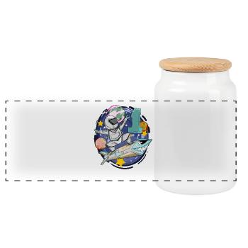 1st Birthday Astronaut 1 Years Boy Gift - Panoramic Cookie Jar with Wooden Lid - white - Front