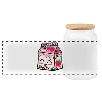 Pack de lait à la fraise kawaii - Boîte à biscuits avec couvercle en bois - blanc - Devant