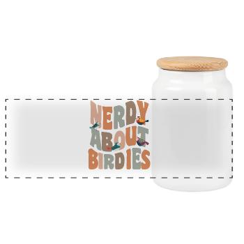 Birds Nerdy About Birdies - Panoramic Cookie Jar with Wooden Lid - white - Front