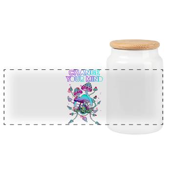 Psychedelische Pilz Kunst - Change Yor Mind - Panorama Keksdose mit Holzdeckel - Weiß - Vorne