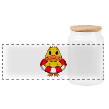Duck Swimming Lifebuoy - Panoramic Cookie Jar with Wooden Lid - white - Front