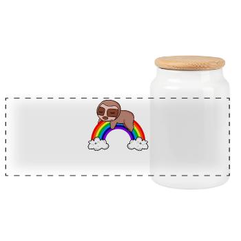 Rainbow Sloth - Panoramic Cookie Jar with Wooden Lid - white - Front