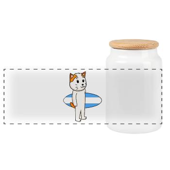 Surfboard Katze Japanese Bobtail Surfen Geschenk - Panorama Keksdose mit Holzdeckel - Weiß - Vorne