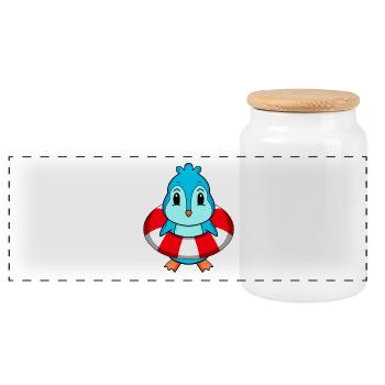 Bouée de sauvetage Penguin Swimming - Boîte à biscuits avec couvercle en bois - blanc - Devant