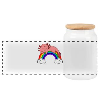 Rainbow Axolotl - Panoramic Cookie Jar with Wooden Lid - white - Front