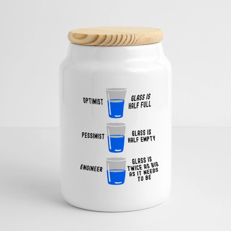 Engineer Glass Half Full Half Empty Funny Engineer Panoramic Cookie Jar with Wooden Lid