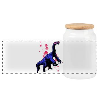 Therizinosaurus with cool sunglasses - Panoramic Cookie Jar with Wooden Lid - white - Front