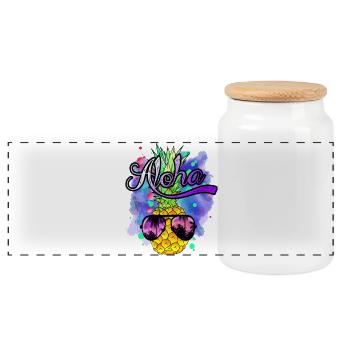 Aloha coole Bunte Ananas - Panorama Keksdose mit Holzdeckel - Weiß - Vorne
