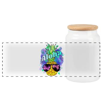 Ananas Aloha Colorful - Panorama Keksdose mit Holzdeckel - Weiß - Vorne