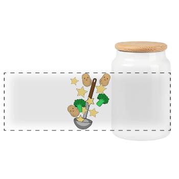 Suppenkelle Kartoffel Gemüse Kochkunst Vegetarisch - Panorama Keksdose mit Holzdeckel - Weiß - Vorne