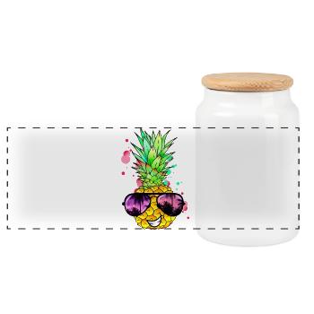 Ananas cool bunt spritzig - Panorama Keksdose mit Holzdeckel - Weiß - Vorne