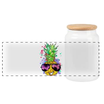 Ananas mit cooler Sonnenbrille - Panorama Keksdose mit Holzdeckel - Weiß - Vorne