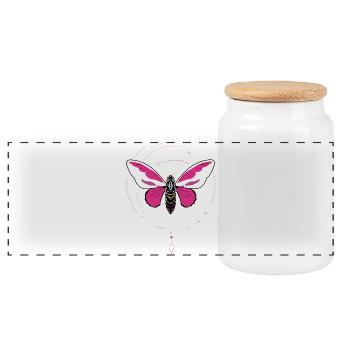 moth tattoo butterfly pendulum pink moon phase - Panoramic Cookie Jar with Wooden Lid - white - Front