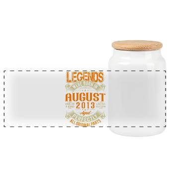 2013 August Geburtstag Legende - Panorama Keksdose mit Holzdeckel - Weiß - Vorne