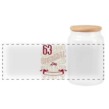 63. Geburtstag Vintage Retro - Panorama Keksdose mit Holzdeckel - Weiß - Vorne