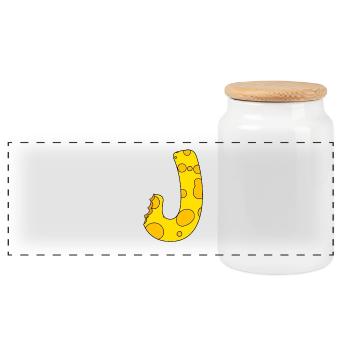 Letter J - Panoramic Cookie Jar with Wooden Lid - white - Front