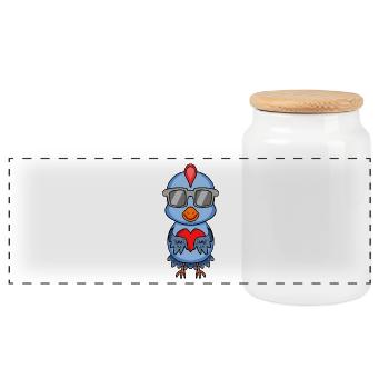 Chicken with sunglasses and heart - Panoramic Cookie Jar with Wooden Lid - white - Front