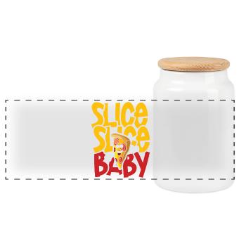 Slice slice baby pizza - Panorama Keksdose mit Holzdeckel - Weiß - Vorne