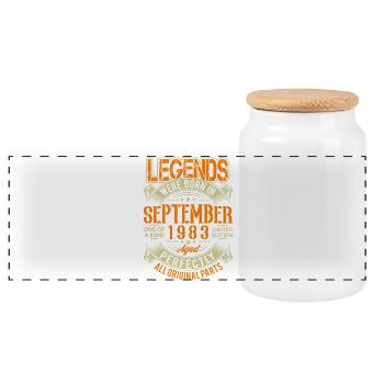 1983 Septembre Légende d’anniversaire - Boîte à biscuits avec couvercle en bois - blanc - Devant