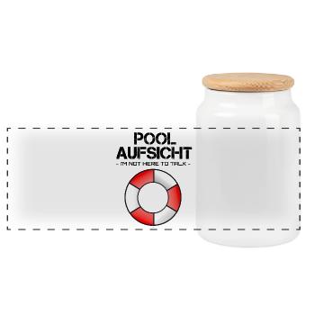 Pool Aufsicht mit Rettungsring - Panorama Keksdose mit Holzdeckel - Weiß - Vorne
