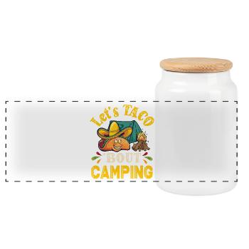 Tacos à propos de Camping Funny Glamping - Boîte à biscuits avec couvercle en bois - blanc - Devant