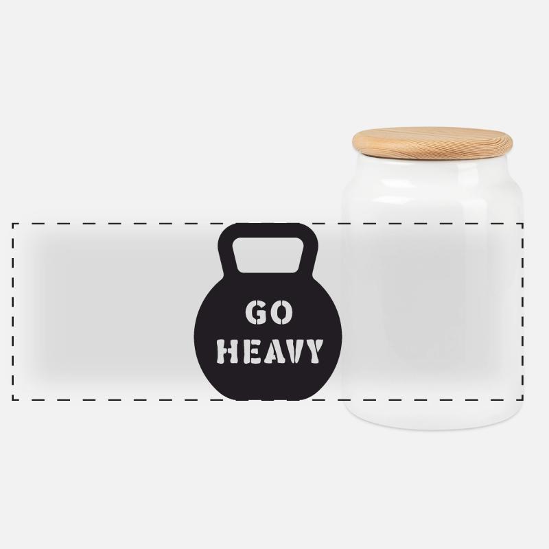 Go Heavy Kettlebell Krafttrainings-Tee - Panorama Keksdose mit Holzdeckel - Weiß