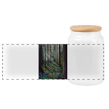 Enchanted Forest Sunbeams Illustration - Panoramic Cookie Jar with Wooden Lid - white - Front