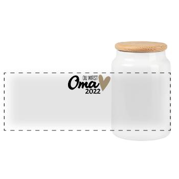 Oma 2022 - Werdende Oma 2022 - Panorama Keksdose mit Holzdeckel - Weiß - Vorne