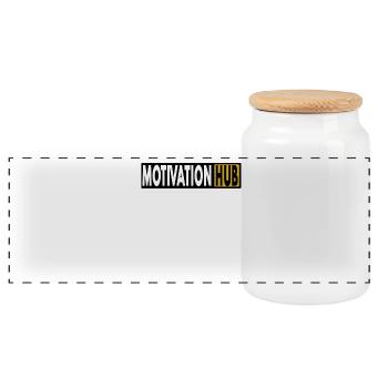 Motivation Hub Logo – Powerful Black & Yellow - Panoramic Cookie Jar with Wooden Lid - white - Front