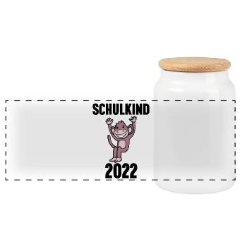 Schuldkind Einschulung 2022 - Panorama Keksdose mit Holzdeckel - Weiß - Vorne