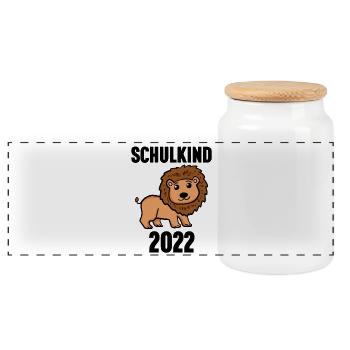 Schuldkind Einschulung 2022 - Panorama Keksdose mit Holzdeckel - Weiß - Vorne