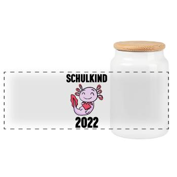 Schuldkind Einschulung 2022 - Panorama Keksdose mit Holzdeckel - Weiß - Vorne