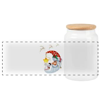 Christmas mouse on the moon - Panoramic Cookie Jar with Wooden Lid - white - Front