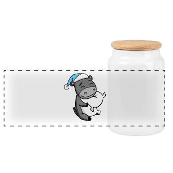 Donkey with pillow and sleeping cap - Panoramic Cookie Jar with Wooden Lid - white - Front