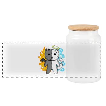 Cat Cat Breed Persian Cat - Angel and Devil - Panoramic Cookie Jar with Wooden Lid - white - Front