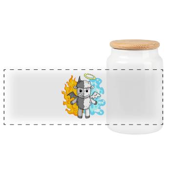 Sheep - Angels and Devils - Panoramic Cookie Jar with Wooden Lid - white - Front