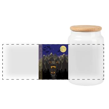 Halloween Gost Grizzly Bear - Panoramic Cookie Jar with Wooden Lid - white - Front