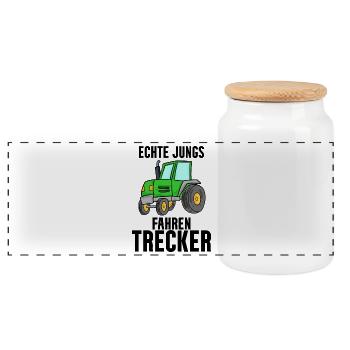 Trecker Bauer Landwirt Traktor Junge Geschenk - Panorama Keksdose mit Holzdeckel - Weiß - Vorne
