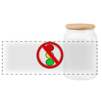 Panneau d’interdiction des feux de circulation - Boîte à biscuits avec couvercle en bois - blanc - Devant