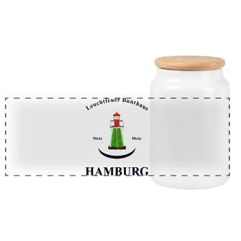 Hamburg Wahrzeichen Leuchtfeuer Bunthaus - Panorama Keksdose mit Holzdeckel - Weiß - Vorne