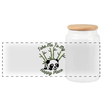 Take me to My Happy Place - Panda Lovers T-Shirt - Panorama Keksdose mit Holzdeckel - Weiß - Vorne