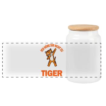 Tiger Spruch lustig - Panorama Keksdose mit Holzdeckel - Weiß - Vorne