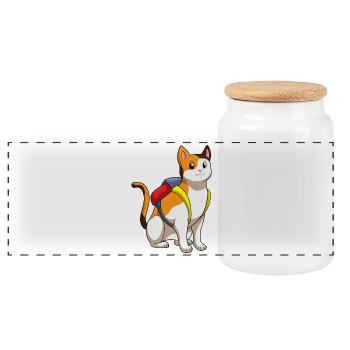 Chat avec cartable - Boîte à biscuits avec couvercle en bois - blanc - Devant