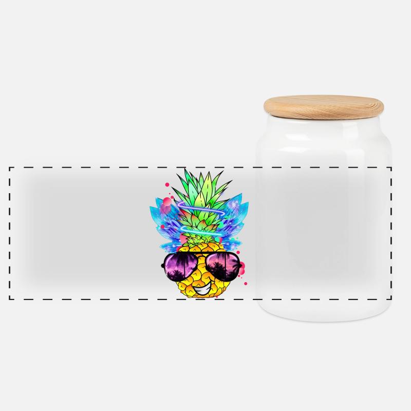 Ananas Kunst - Panorama Keksdose mit Holzdeckel - Weiß
