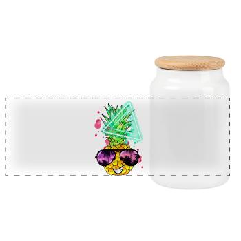 Lustige Ananas Neon Retro - Panorama Keksdose mit Holzdeckel - Weiß - Vorne