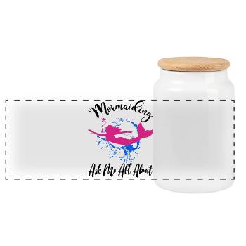 Ask Me All About Mermaiding Mermaid Themed Swimmin - Panoramic Cookie Jar with Wooden Lid - white - Front