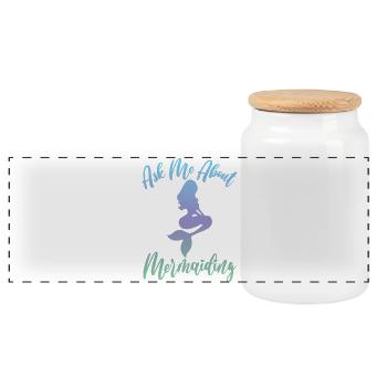Ask Me About Mermaiding Mermaid Themed Swimming Co - Panoramic Cookie Jar with Wooden Lid - white - Front