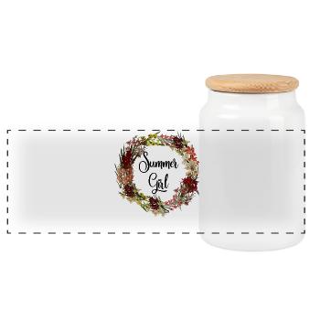 Summer Girl Gladious Flower Leo Zodiac Born In Aug - Panoramic Cookie Jar with Wooden Lid - white - Front