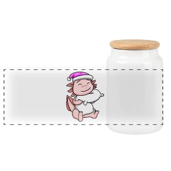 Axolotl mit Kissen und Schlafmütze - Panorama Keksdose mit Holzdeckel - Weiß - Vorne